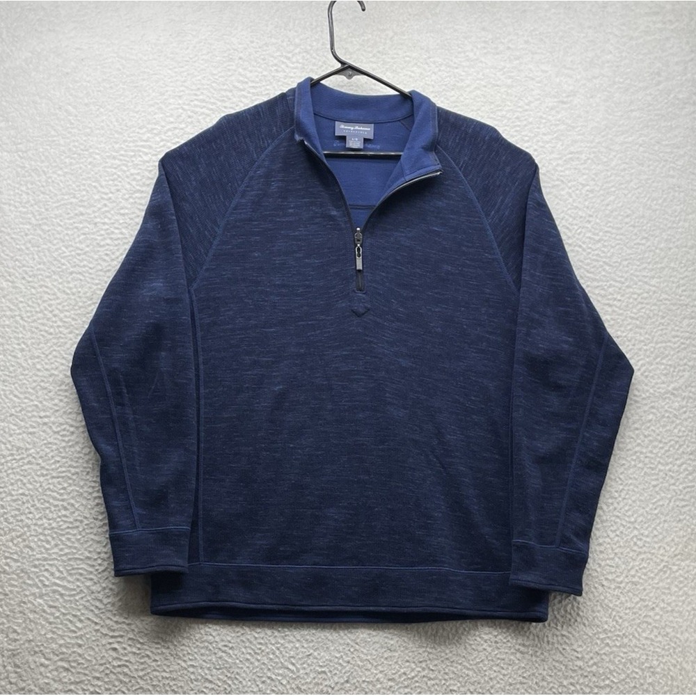 Tommy Bahama Reversible Sweater Mens Large Blue Preppy 1/4 Zip Pullover Golf Dad